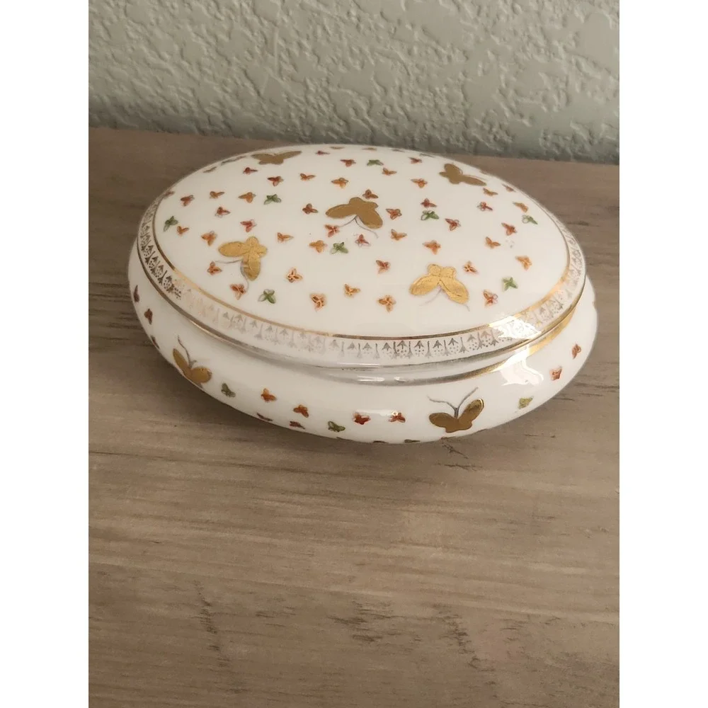 Vth Antq Ardalt Porcelain Butterflies Trinket Box Gold Handpainted Oval Gift